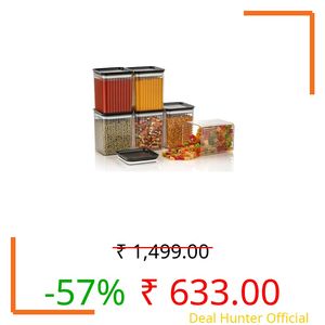 Xiran Airtight Kitchen Storage Box, Plastic Containers for Kitchen Storage Set, Food Storage Containers, Grocery Storage Box, Kitchen Containers Set (1100Ml Black Set of 6)