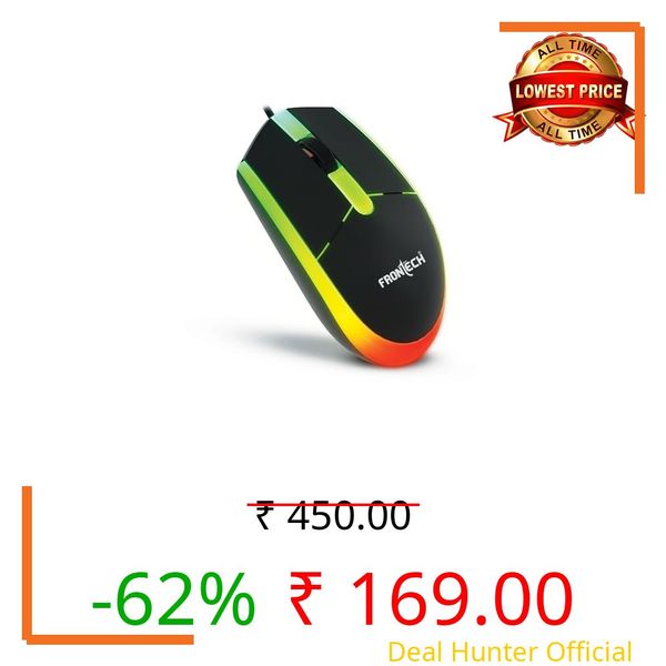 FRONTECH Wired Optical Mouse | 1200 DPI | 3-Button | Rainbow RGB Lighting | 1.2m Cable | 1 Year Limited Warranty (MS-0107)