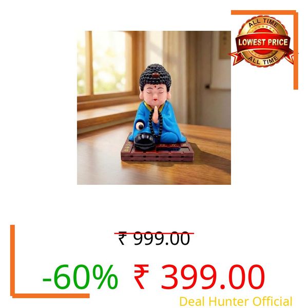 eCraftIndia Moving Head Monk Buddha Idol Showpiece for Home Decor Car Dashboard Office | Feng Shui Spiritual Meditation Buddha Statue Figurine for Good Luck Gift for Housewarming (Plastic, Blue)