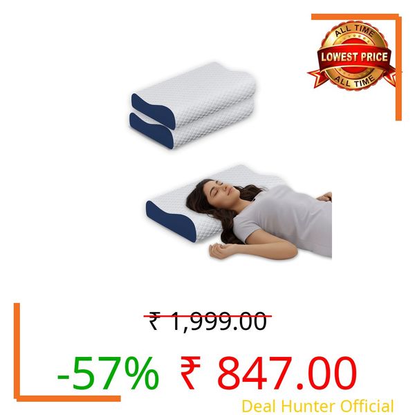 Dr. Mashur Ergonomic Memory Foam Pillows Set 2, Orthopedic Cervical Contour Breathable Design, Soft Cushion for Neck and Shoulder Support, Washable Cover, Dual Height 6cm & 9cm, Blue