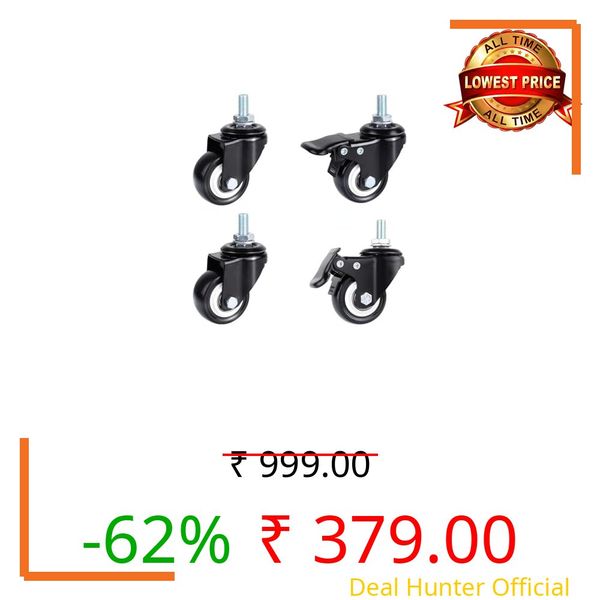 SPYLOCK Heavy Duty Castor Wheels Furniture | Set of 4 Heavy Duty Caster Wheels with Brake & Without Brake | M10 Threaded Stem Swivel Castor Wheels | 360° Rotation | Trolley,