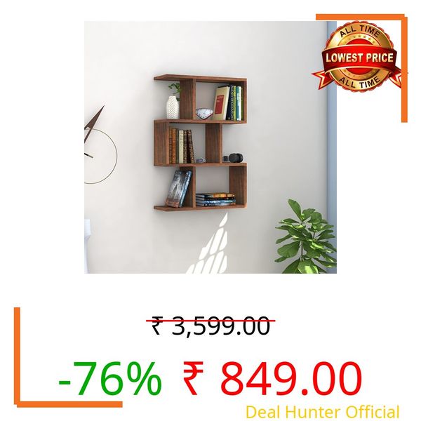 EVETO Engineered Wood Floating Bookshelf Wall Mounted | Modern Display & Storage Shelf for Home Library Living Room Bedroom Office | Matte Finish Decorative Wall Unit | Walnut