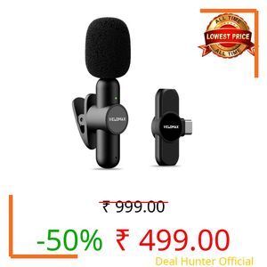 VELOMAX Wireless Microphone with Noise Reduction, Wireless Microphone 30-Meter Transmission Range,Ideal mic for YouTube Video Recording (1, Single Mic)