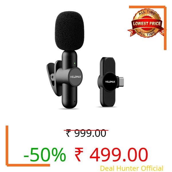 VELOMAX Wireless Microphone with Noise Reduction, Wireless Microphone 30-Meter Transmission Range,Ideal mic for YouTube Video Recording (1, Single Mic)