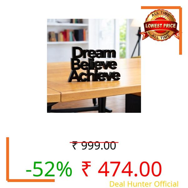 Mad Masters Dream Believe Achieve Motivational Desk Decor - Aesthetic Table, Shelf & Wall Showpiece for Home Office, Business. Vastu Friendly Gifting, Matte Black (8x5.5x1 Inch)
