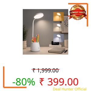 One94Store RoundGlow Rechargeable LED Desk Lamp – Touch Control Table Lamp with 1200mAh Battery, Adjustable Brightness & Color Temperature, Portable Study Lamp with 80cm USB Cable