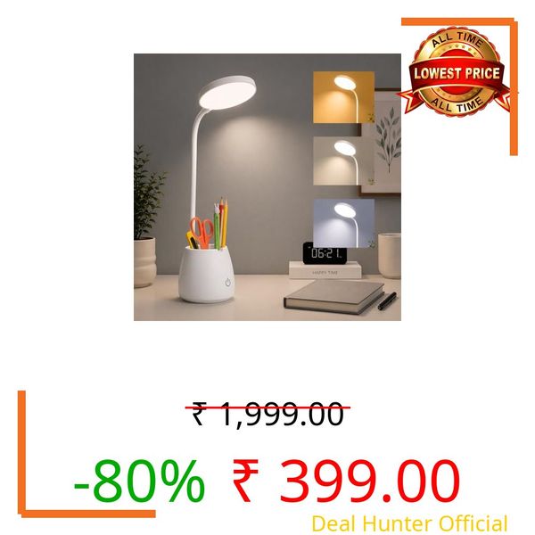 One94Store RoundGlow Rechargeable LED Desk Lamp – Touch Control Table Lamp with 1200mAh Battery, Adjustable Brightness & Color Temperature, Portable Study Lamp with 80cm USB Cable