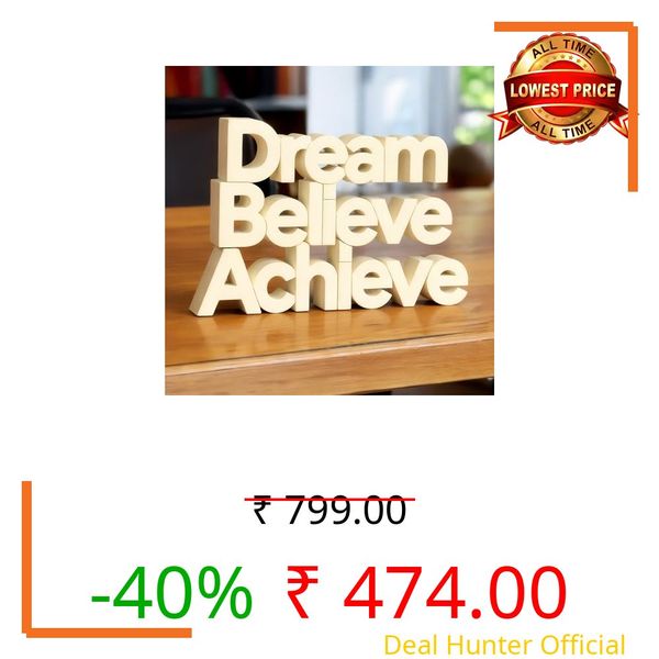 Mad Masters Dream Believe Achieve Motivational Desk Decor - Aesthetic Table, Shelf & Wall Showpiece for Home Office, Business. Vastu Friendly Gifting, Soft Ivory (8x5.5x1 Inch)