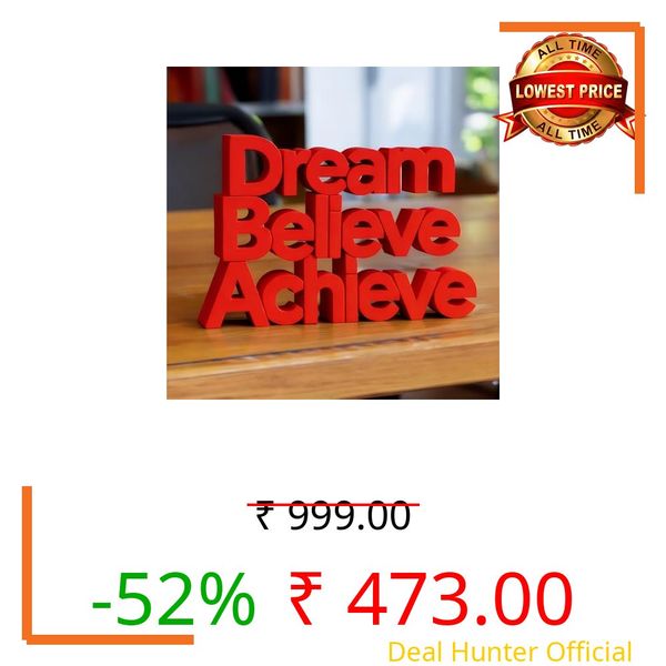 Mad Masters Dream Believe Achieve Motivational Desk Decor - Aesthetic Table, Shelf & Wall Showpiece for Home Office, Business. Vastu Friendly Gifting, Crimson Red (8x5.5x1 Inch)