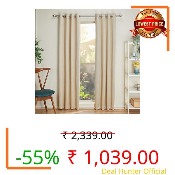 Amazon Basics - Room Darkening Blackout Door Curtains, 100% Room Darkening | 9 Feet |Set of 2| Plain Design | for Living Room and Bedroom | 115cmx 274cm, Color- Cream