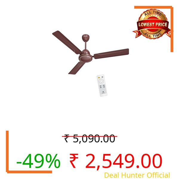 Havells 1200mm Ambrose DX BLDC Motor Ceiling Fan for Home | Remote Controlled, High Air Delivery Fan | 5 Star Rated, Upto 60% Energy Saving| Power: 350 RPM| 2 Year Warranty | (Pack of 1, Brown)
