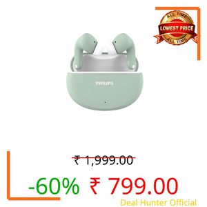 Philips TAT1269 Bluetooth Truly Wireless in Ear Earbuds with mic, 13mm Drivers, Bluetooth 5.4, 40H Playtime, IPX5, Fast Charging,Touch Controls, Voice Assistant, Mono Mode, LED Indicator(Frosty Green)