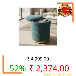 Mythic Arts Premium Round Storage Ottoman Stool 16 X 16X 19 inch, with Gold Metal Base | Luxury Pouffe with Hidden Storage | Cushioned Footrest for Living Room, Bedroom & Lounge Aqua