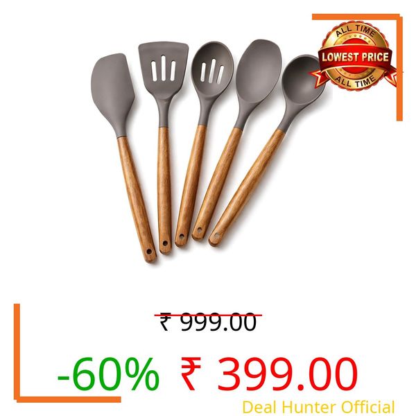 PANCA Silicone Spatula Set 5 Pcs Non Stick Cooking Utensils | Kitchen Accessories | Heat Resistant Silicone Spoon Ladle Turner Set for Nonstick Cookware Baking Mixing Tools