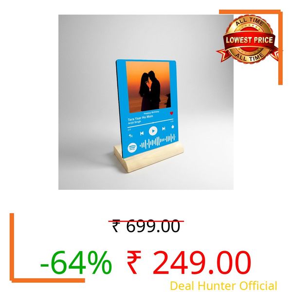 WRAPPING STUDIO Customized Photo & Spotify Song MDF Frame, 6x8 inch, Scannable Code, Tabletop Photo Frame with Wooden Stand, Personalized Gift for Wedding & Birthday, Stylish Home Décor, Blue