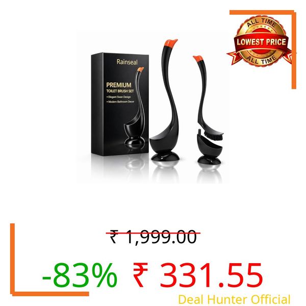 Rainseal Swan Shape Toilet Brush with Holder Stand | Toilet Cleaner Brush for Bathroom | Long Handle Toilet Bowl Cleaning Brush Set | Bathroom Cleaning Brush with Holder (Black With Orange Tip Accent)