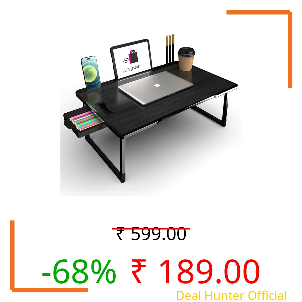 Trailbrix Engineered Wood Office Table for Home/Writing Desk for Office/Folding Table for School/Folding Study Table/Work from Home Multipurpose Table (BLACK COTTEED)