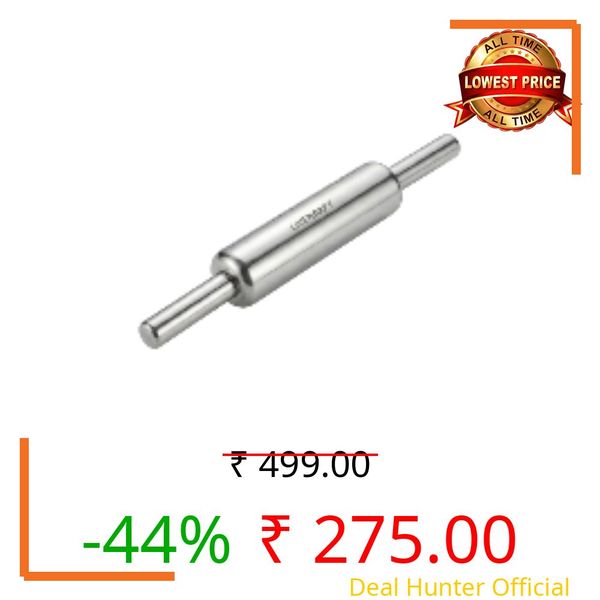 Stainless Steel Rolling Pin for Chapati, Paratha Roti, Pizza Dough adn Pastry Solid Steel Belan Construction with Polished Finish, Single-Piece, Solid Rust-Free -31 cm - 200g.