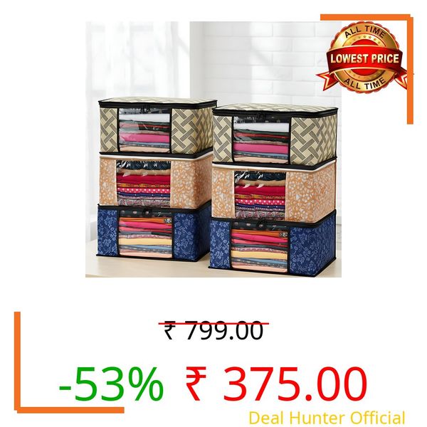 Non-Woven Wardrobe Organizer Bags (Set of 6, Multicolour) | Heavy-Duty Strong Zipper Clothes Storage Covers | Foldable Dust-Proof Closet & Bedroom Organizer for Sarees, Blankets & Seasonal Garments