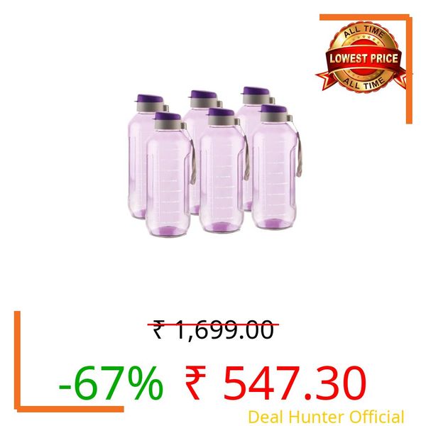 ATTRO Ultra Pro Motivational 1.5-Liter BPA-Free Water Bottle with Leak-Proof Flip-Top Cap, Nylon Strap and Stylish Color for Daily Hydration- Violet-Set Of 6