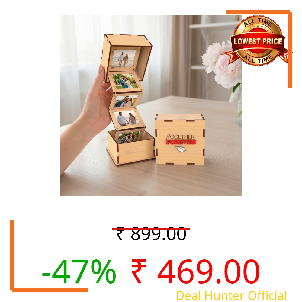 FA6 Customized Together Forever Wooden Photo Box Gifts | Personalized Photo Frame Box | Wedding, Anniversary & Valentine Gift for Couple