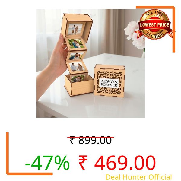 FA6 Customized Photo Gifts for Couple - Always Forever Pattern Wooden Photo Box| Romantic Anniversary, Wedding & Birthday Gift