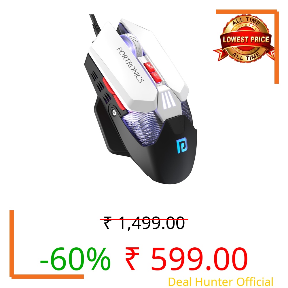 Portronics Vader X USB Wired Programmable Gaming Mouse, Upto 12800 Adjustable DPi, 7 Button Control, Upto 10 Million Click, Ultra-Responsive 7000fps, RGB Lights, 1000Hz Polling Rate (Black)