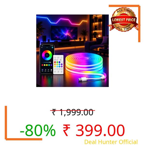 Desidiya® RGB Neon LED 4Mtr Strip Light with App & Remote Control | Music Sync | USB Powered | Waterproof & Flexible Led Rope Light Room, Gaming, Party, Diwali & Home Decoration Ceiling Strip Lights