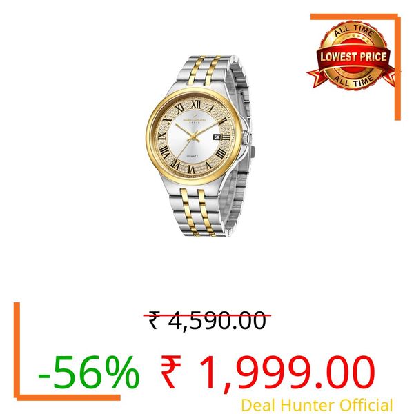 Daniel Hechter Paris Louise Collection Analog Watch for Men with Round Sunray Dial, Crystal Accents, Roman Numerals, Date Display & Stainless Steel Strap - DHM1047-22