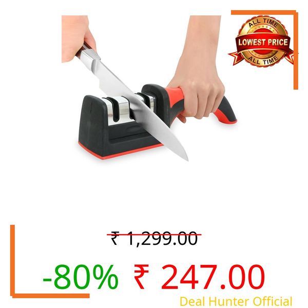 Manual Knife Sharpener Tool with 3-Stage Sharpening System, Professional Kitchen Knife Sharpener for Home Use, Stainless Steel Blade Restorer & Scissor Sharpener for Dull Steel Knives (Pack of 1)