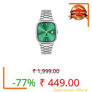 Acnos Luxury Square Dial Quartz Watch – Stainless Steel Bracelet, Sunray Dial Color Variants (Light Green)