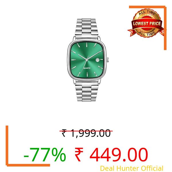 Acnos Luxury Square Dial Quartz Watch – Stainless Steel Bracelet, Sunray Dial Color Variants (Light Green)
