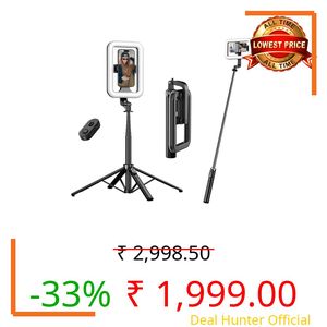 Kratos K46 Big LED Light with 72 Inch Selfie Stick Tripod Stand for Phone, Bluetooth Remote for Content Creators, Reels, YouTube, Travelling & Makeup, Compatible with GoPro, iPhone & Smartphones