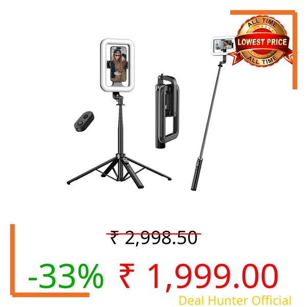 Kratos K46 Big LED Light with 72 Inch Selfie Stick Tripod Stand for Phone, Bluetooth Remote for Content Creators, Reels, YouTube, Travelling & Makeup, Compatible with GoPro, iPhone & Smartphones
