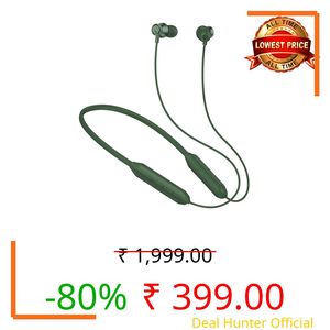 Kratos Green Bluetooth Neckband with 55H Playtime, Deep Bass, Stereo Sound, HD Calls, Magnetic Earbuds, Voice Assistant, Type-C Fast Charging, Rich Audio, Hollow Switch for Comfort & Style