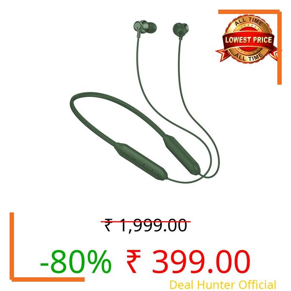 Kratos Green Bluetooth Neckband with 55H Playtime, Deep Bass, Stereo Sound, HD Calls, Magnetic Earbuds, Voice Assistant, Type-C Fast Charging, Rich Audio, Hollow Switch for Comfort & Style