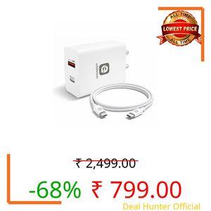 EDDIKTION Original 65W Fast Charger Adapter with USB C Cable | Dual Port USB A + Type C PD 3.0 Supports SuperVOOC Fast Charging | Compatible with iPhones, Laptop, Samsung & More Androids | White