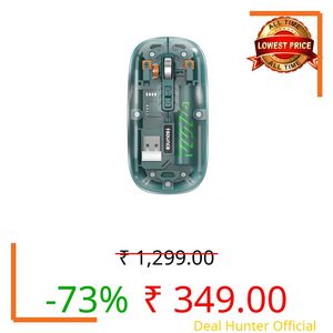Sounce AeroClick Transparent Wireless Mouse with 800/1200/1600 DPI Optical Sensor Triple Mode Bluetooth BT5.1 and 2.4GHz Connectivity for PC Laptop Mac iPad Rechargeable 500mAh Battery (Cyan)