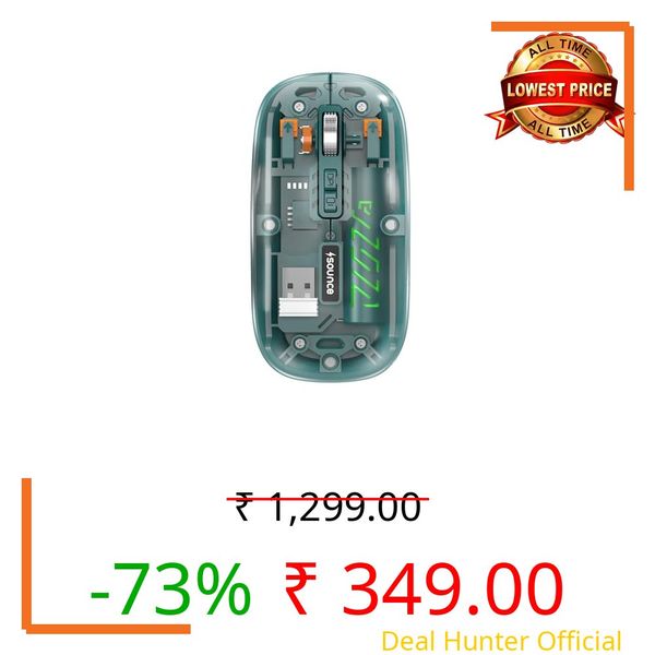Sounce AeroClick Transparent Wireless Mouse with 800/1200/1600 DPI Optical Sensor Triple Mode Bluetooth BT5.1 and 2.4GHz Connectivity for PC Laptop Mac iPad Rechargeable 500mAh Battery (Cyan)