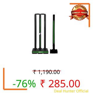Xylofit Heavy Cricket Stumps | Hard Plastic | Wickets Set with 4 Stumps + 2 Bails + 2 Stands | Full Size Wickets for Cricket Ground, Tournament Wicket (Black/Green)