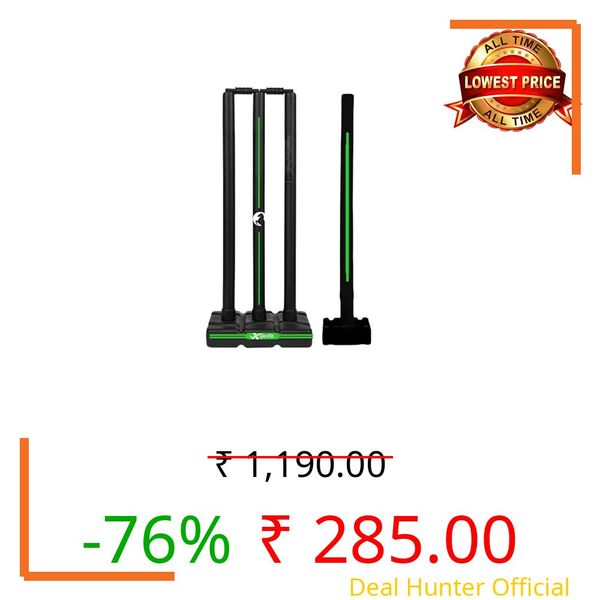 Xylofit Heavy Cricket Stumps | Hard Plastic | Wickets Set with 4 Stumps + 2 Bails + 2 Stands | Full Size Wickets for Cricket Ground, Tournament Wicket (Black/Green)