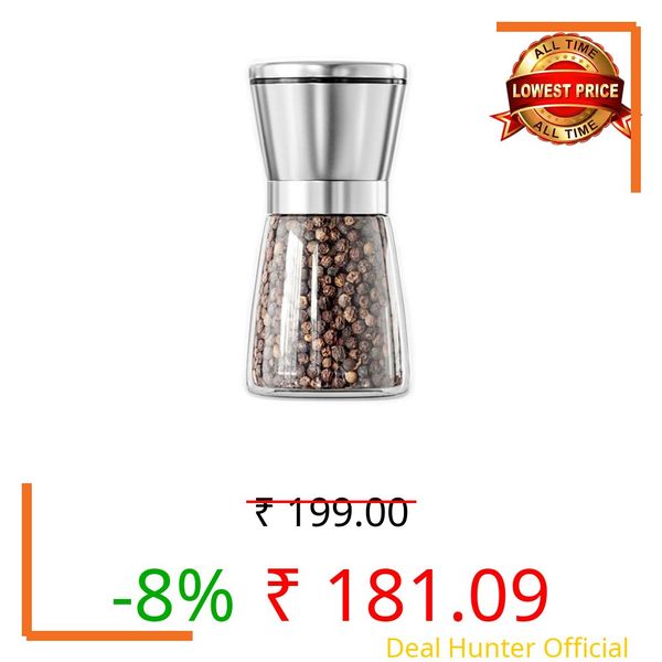 Yancorp Salt and Pepper Grinder, 13 cm Tall, Wooden Body with Lid, Adjustable Coarseness Manual Spice Mill (Transfarant)