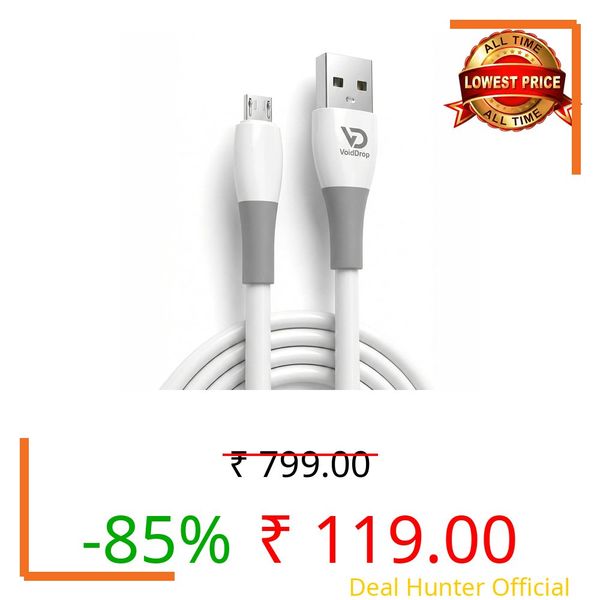 VOIDROP 3.1A Fast Charging Cable Micro to USB for Mobile, Neckband, Earphone, 480mbps Data Sync Speed, Compatible with Smartphones & Tablets, 1.2 Meter, 15W, White