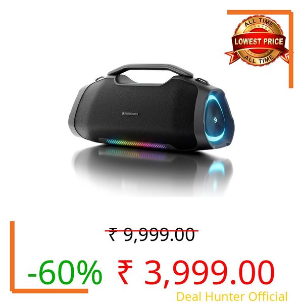 Zebronics 2026 Launch 75W Bluetooth Speaker, Upto 5Hrs Playback, Dual 78mm Drivers, 101mm Subwoofer, Dual Passive Radiators, RGB Modes, 6.3mm Mic Input, TWS, BT v5.3, Type-C (Sound Feast 550)