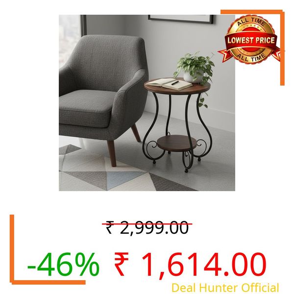 WellHouze Round Coffee Table End Table Metal Sofa Side Tables, Bedside Corner Table for Living Room Balcony Bedroom Nightstand Home Dcor Furniture (Black Brown)