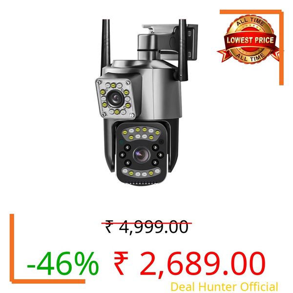 DDLC 4MP Ultra HD Dual Lens WiFi PTZ Security Camera for Outdoor Use, 360° Coverage with AI Human Detection, Night Vision, Two-Way Audio Intercom (Dual Lens ptz)