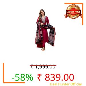 Amayra Women's Pure Cotton A-Line Kurta Set with Palazzo Pants & Dupatta|Ethnic wear|Kurti Suit Set for Women(TCK728,Maroon,M)