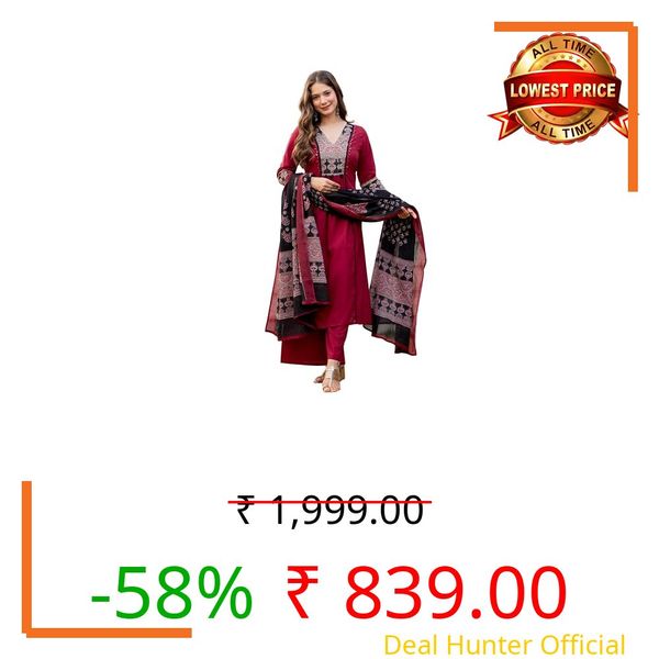 Amayra Women's Pure Cotton A-Line Kurta Set with Palazzo Pants & Dupatta|Ethnic wear|Kurti Suit Set for Women(TCK728,Maroon,M)