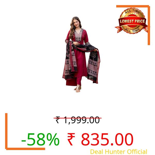 Amayra Women's Pure Cotton A-Line Kurta Set with Palazzo Pants & Dupatta|Ethnic wear|Kurti Suit Set for Women(TCK728,Maroon,4XL)
