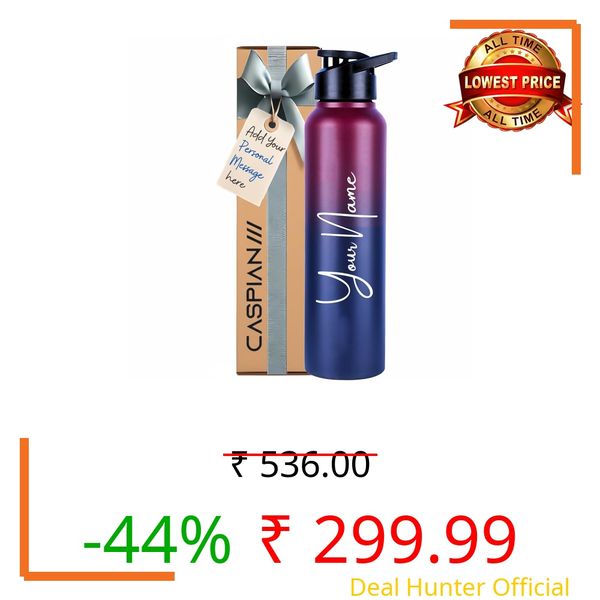 Caspian Hike Customised Stainless Steel Water Bottle 750ml, M Crim with Logo Print - Personalised Water Bottle with Your Name Print for Kids Boys Girls School Office Gym- Perfect for Corporate Gifting